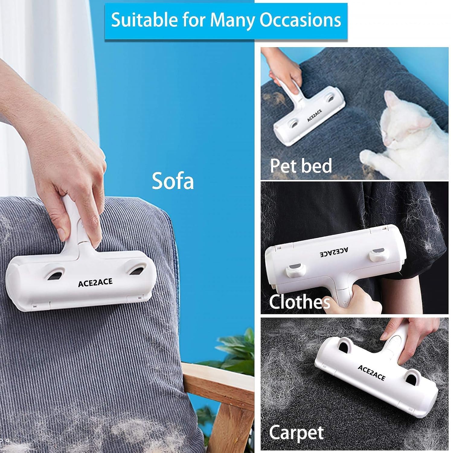 ACE2ACE Pet Hair Removal Tool, Reusable Lint Roller for Pet Hair, Self Clean Cat Hair Remover with Dust Bin, Dog Hair Remover for Couch, Furniture, Carpet, Sofa and Bedding - Image 3