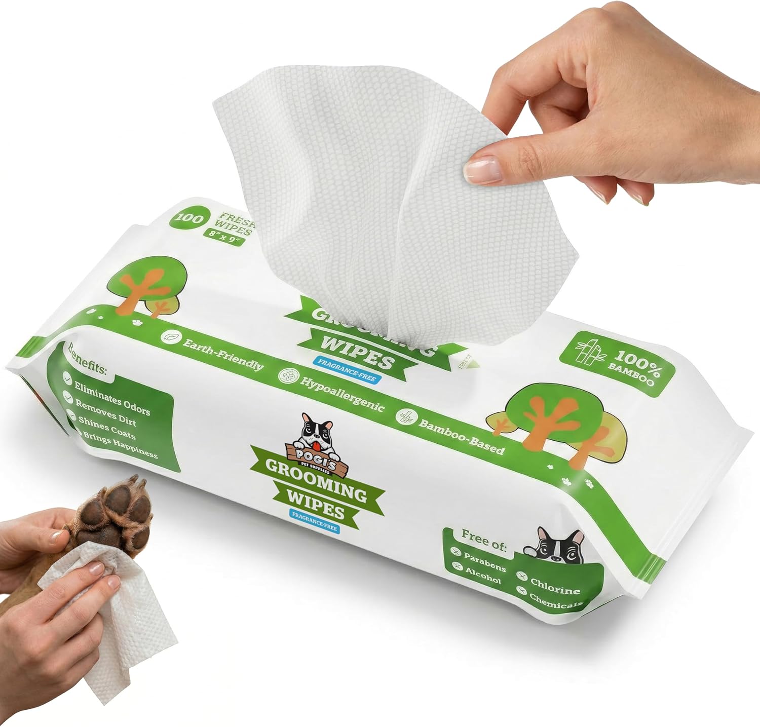 Pogi’s Dog Grooming Wipes – Hypoallergenic Pet Wipes for Paws, Body & Butt – Cleaning & Hydrating, Fragrance Free, 100-Count