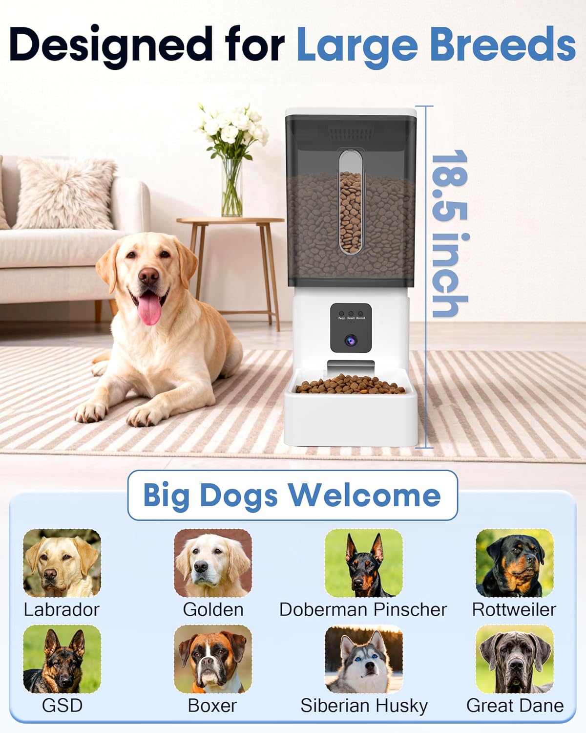 Large Dog Automatic Feeder with Camera: 12L/50 Cups Home Smart Dog Feeder for 20 Days Feeding - Anti-Clog with 20mm Wide Chute for Big Breed Owner - Image 7