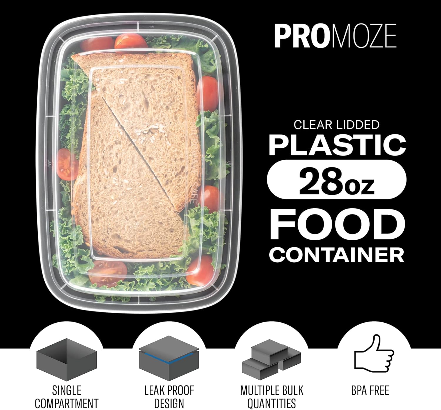 50-Pack Reusable Meal Prep Containers Microwave Safe Food Storage Containers with Lids, 28 oz - 1 Compartment Take Out Disposable Plastic Bento Lunch Box To Go, BPA Free - Dishwasher & Freezer Safe - Image 2
