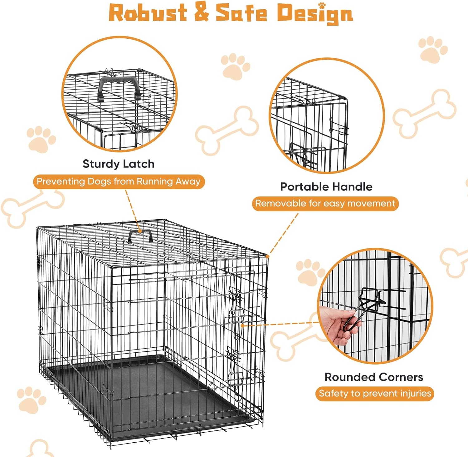 DUMOS Dog Crate, 42 Inch Large Double Door Dog Cage with Plastic Leak-Proof Pan Tray, Folding Metal Wire Pet Kennel for Indoor, Outdoor, Travel - Image 3