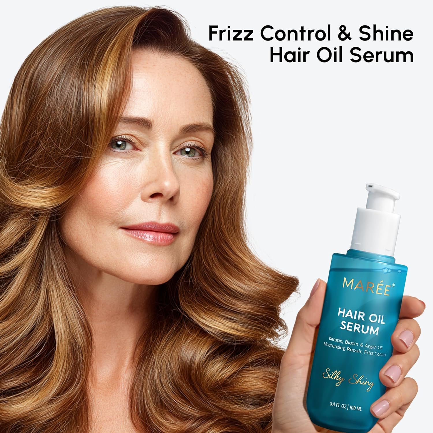 MAREE Hair Oil for Frizzy Hair with Argan Oil, Keratin & Biotin – Hair Serum for Dry and Curly Hair Gloss – Frizz Control Hair Care Products for Women – Aceite Para el Cabello – Keratin Hair Treatment - Image 3