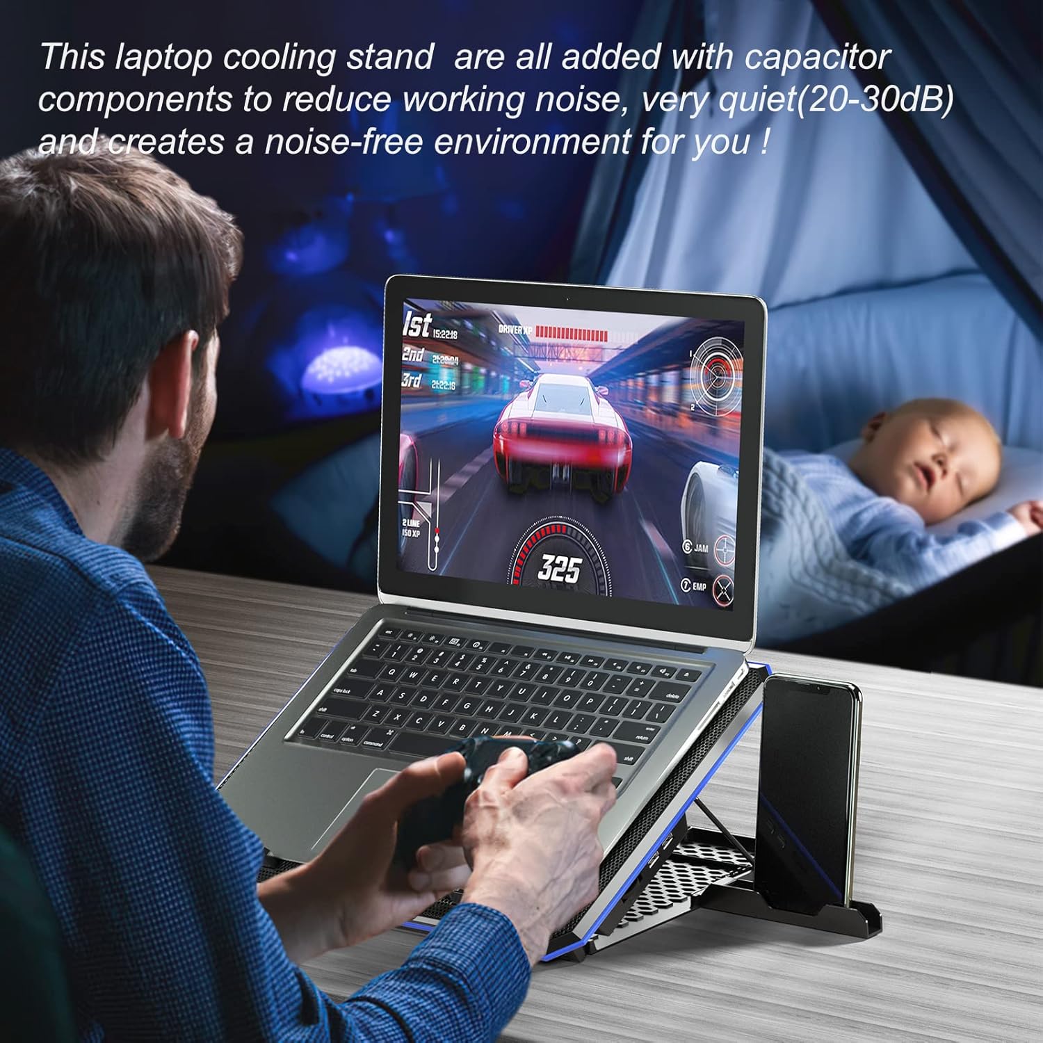 ICE COOREL Laptop Cooling Pad with 6 Cooling Fan, Laptop Cooler Fan with No Lights, Cooling pad for Laptop 15-17 Inches, Notebook Cooler Stand with 9 Height Adjustable, Cooler Pad for Lap or Desk Use - Image 6