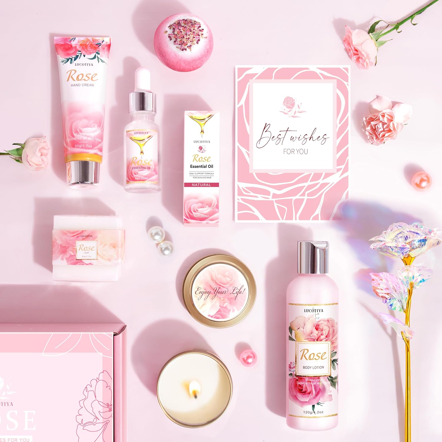 Gifts for Women, Happy Birthday Gifts for Women, Mothers Bath and Body Gift for Woman with Unique Rose Self Care Gift, Home Spa Gift Basket for Mom, Girlfriend, Sister, Female Friends, Coworker - Image 2