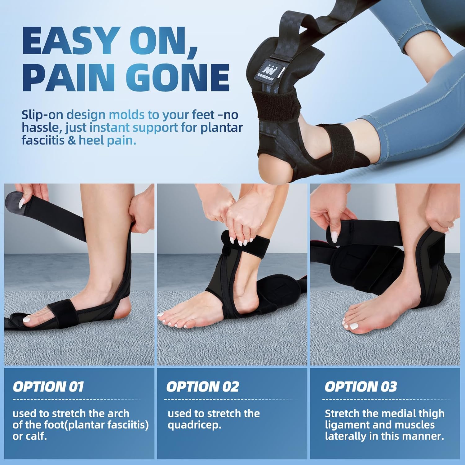 Foot and Calf Stretcher-Stretching Strap For Plantar Fasciitis, Heel Spurs, Foot Drop, Achilles Tendonitis & Hamstring. Yoga Foot & Leg Stretch Strap. (Black) - Image 6