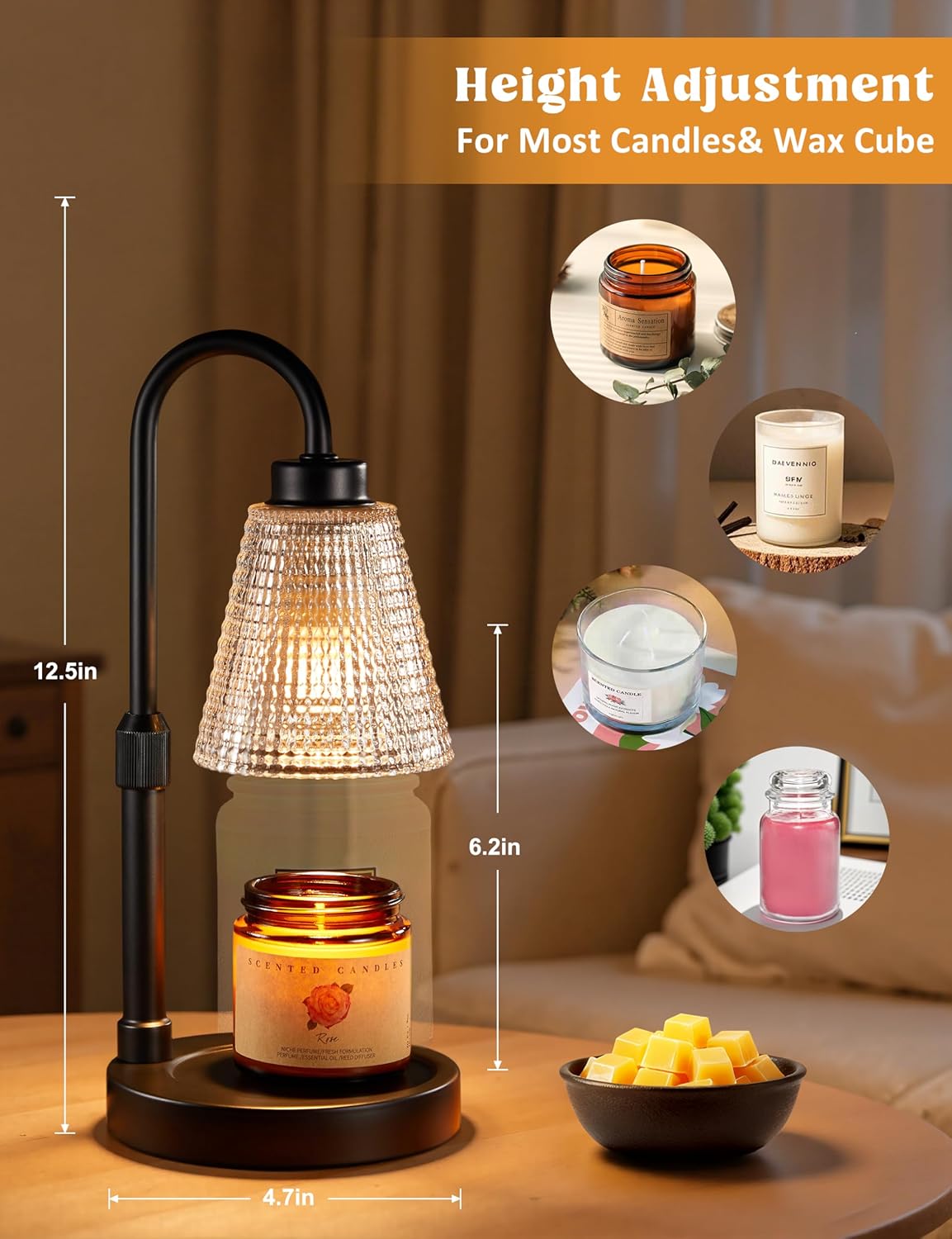 Innqoo Candle Warmer Lamp with Timer, Dimmable Candle Warmer for Jar Candles, Height Adjustable Wax Melts Warmer, Birthday Gifts for Women Mom, House Warming Gifts New Home Decor - Image 2