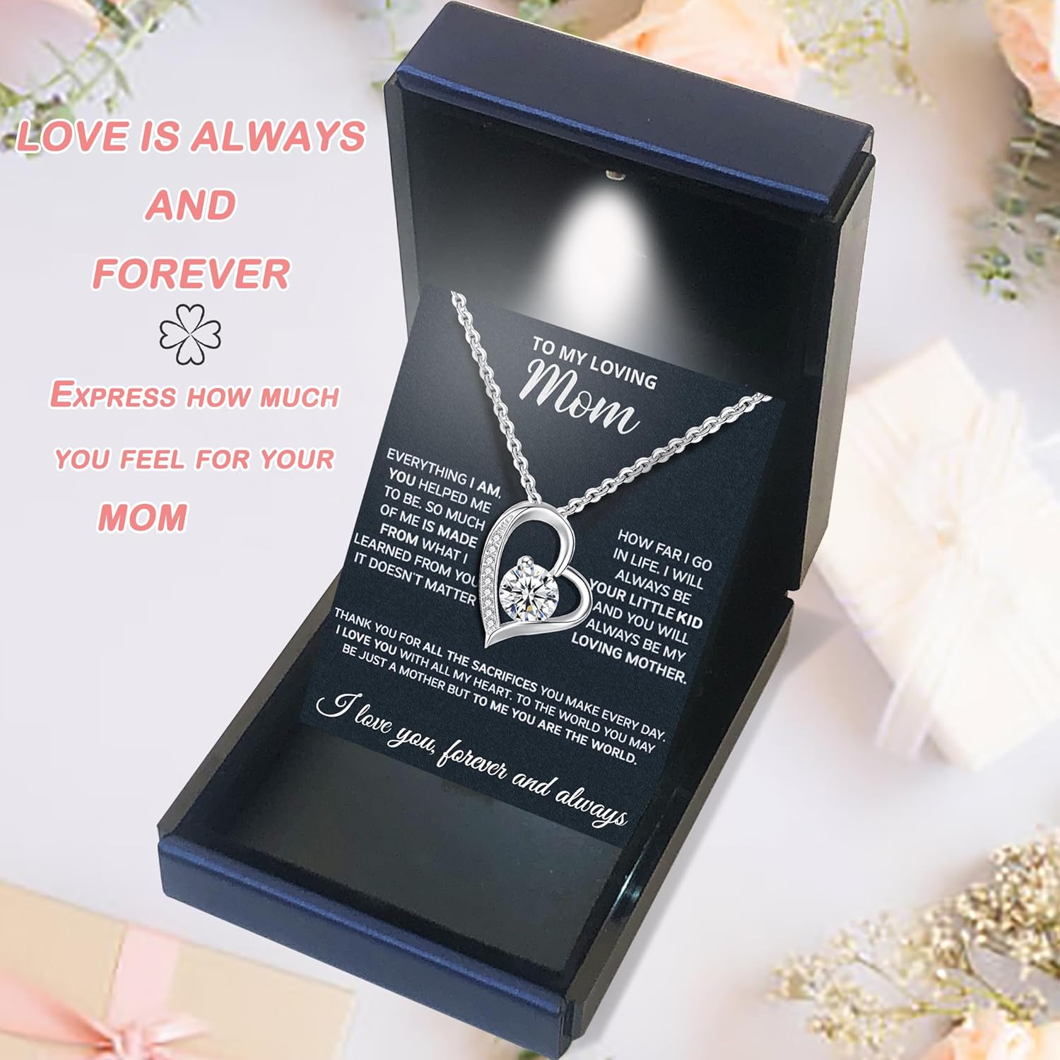 Mothers Day Gifts For Mom From Son Daughter Mom Necklace For Women 925 Sterling Silver New Mom Gifts Birthday Gifts With Heartfelt Message & Lighted Box - Image 2