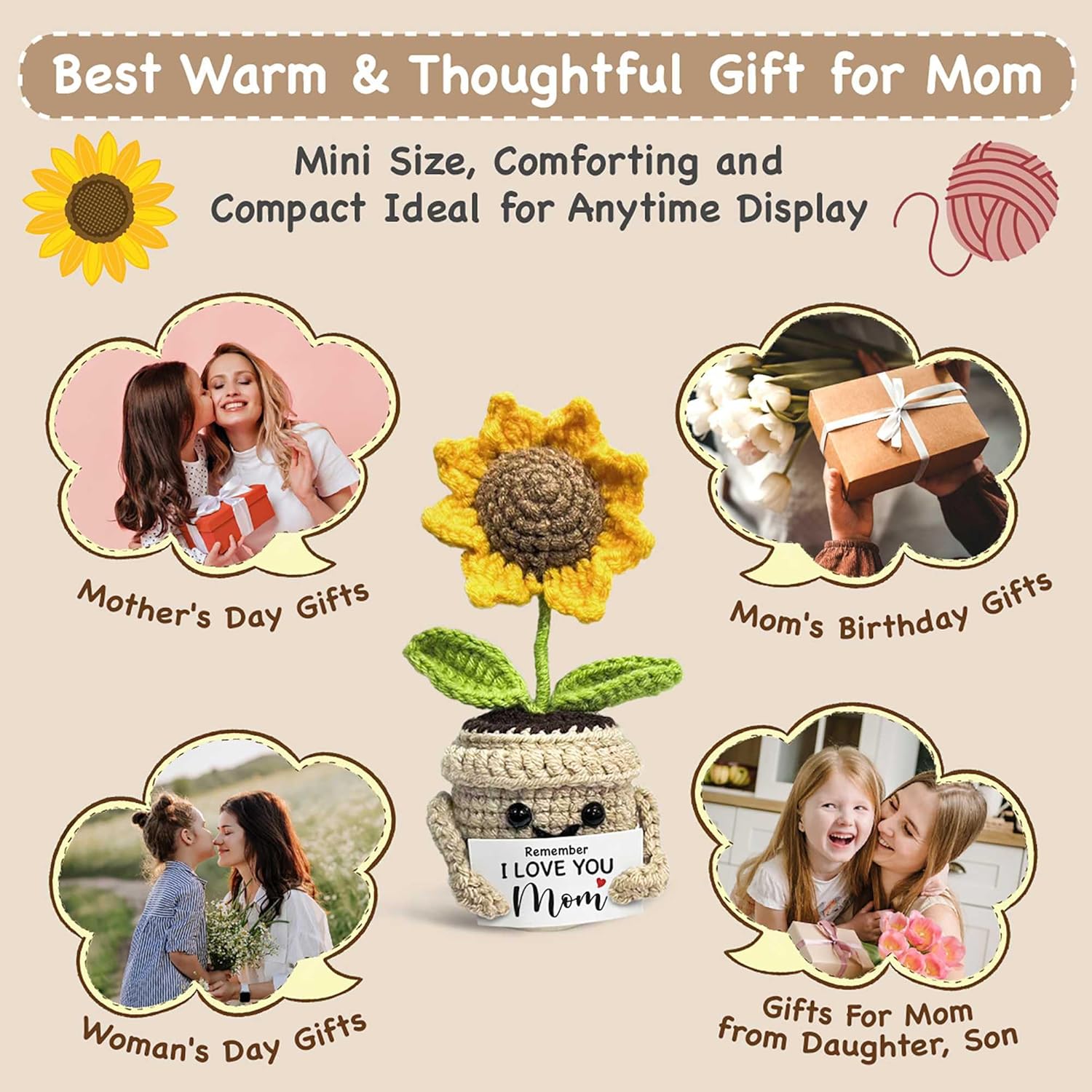 Mini Birthday Gifts for Mom, Mom Gifts from Daughters Remember I Love You MOM, Handmade Crochet Cute Small Sunflower Gifts, Gift for Mom from Daughter, Son, Mothers Day for Mom - Image 4