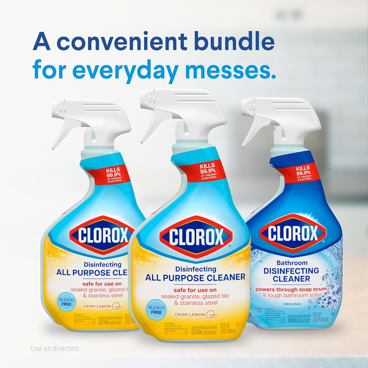 Clorox Disinfecting All-Purpose Cleaner 32 Oz and Disinfecting Bathroom Cleaner, Household Essentials, 30 Oz, Pack of 3 - Image 7