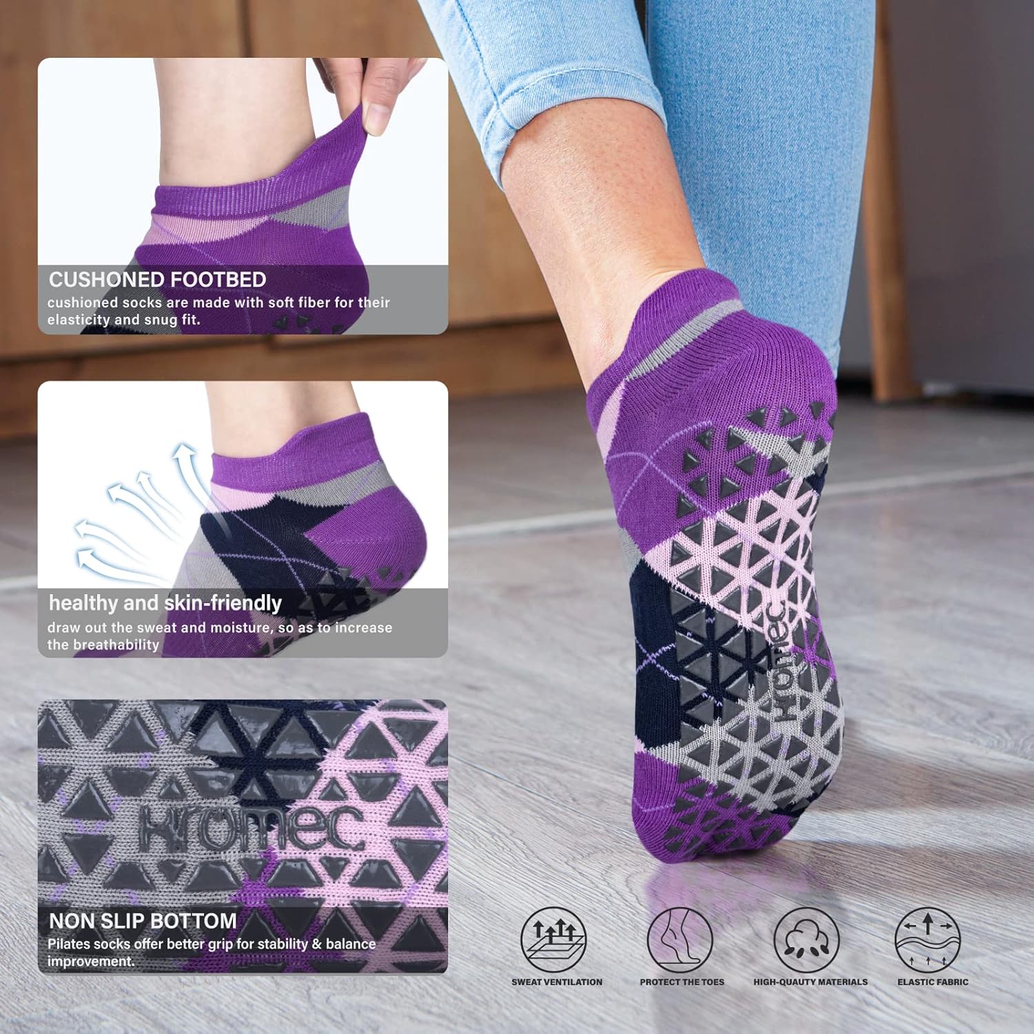 Non Slip Yoga Socks with Grips for Pilates, Ballet, Barre, Barefoot, Hospital Anti Skid Socks for Women and Men - Image 5
