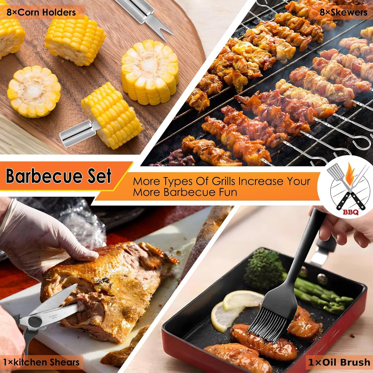 Yoehka BBQ Grilling Accessories Set, 34Pcs Heavy Duty Grill Tools for Outdoor Camping, Grilling Gifts for Men Dad, Stainless Steel Barbecue Utensils Kit with Mats and Glove in Carrying Bag, Brown - Image 4