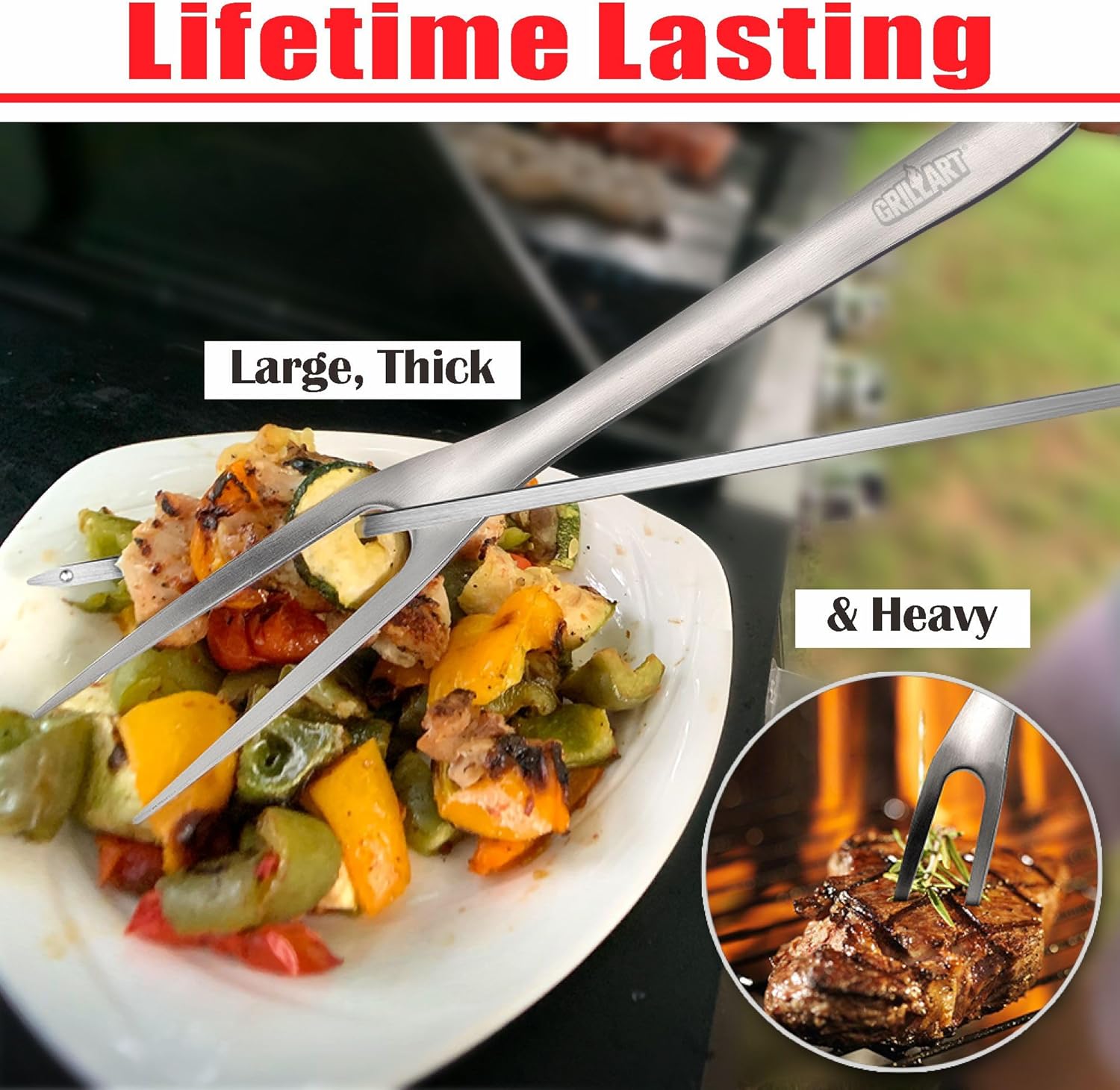 GRILLART BBQ Tools Grill Tools Set -18Inch Grilling Tools BBQ Set - Grill Accessories w/BBQ Tongs, Spatula, Fork, Brush- Stainless Grill Kit Grilling Set - Gift Ideas BBQ Accessories Gifts for Men Dad - Image 6