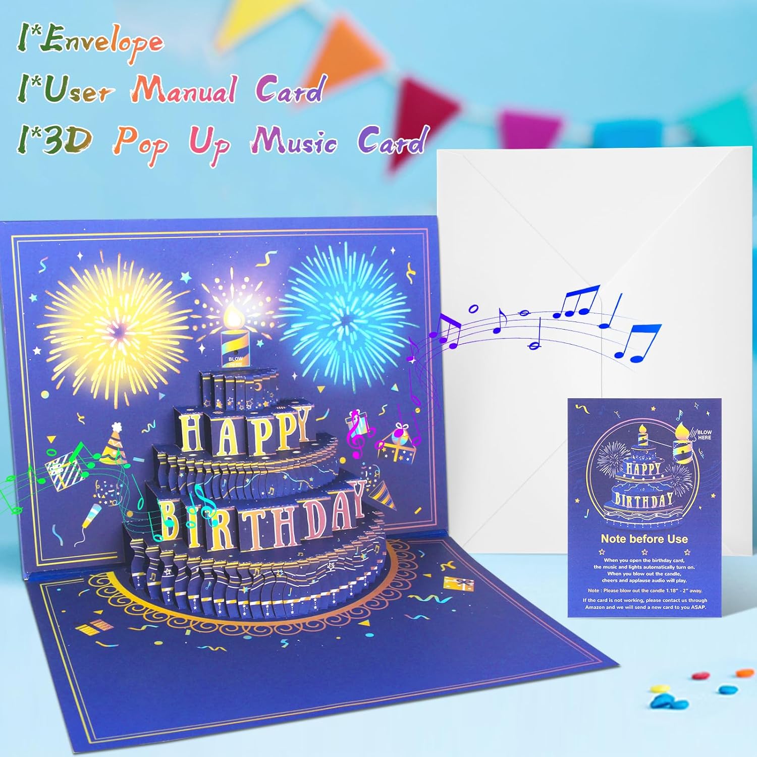 3D Pop Up Birthday Cards, Musical LED Lights Birthday Cards, Greeting Cards, Birthday Gifts for Mom Women Men Kids Child Dad Father Wife - Image 5