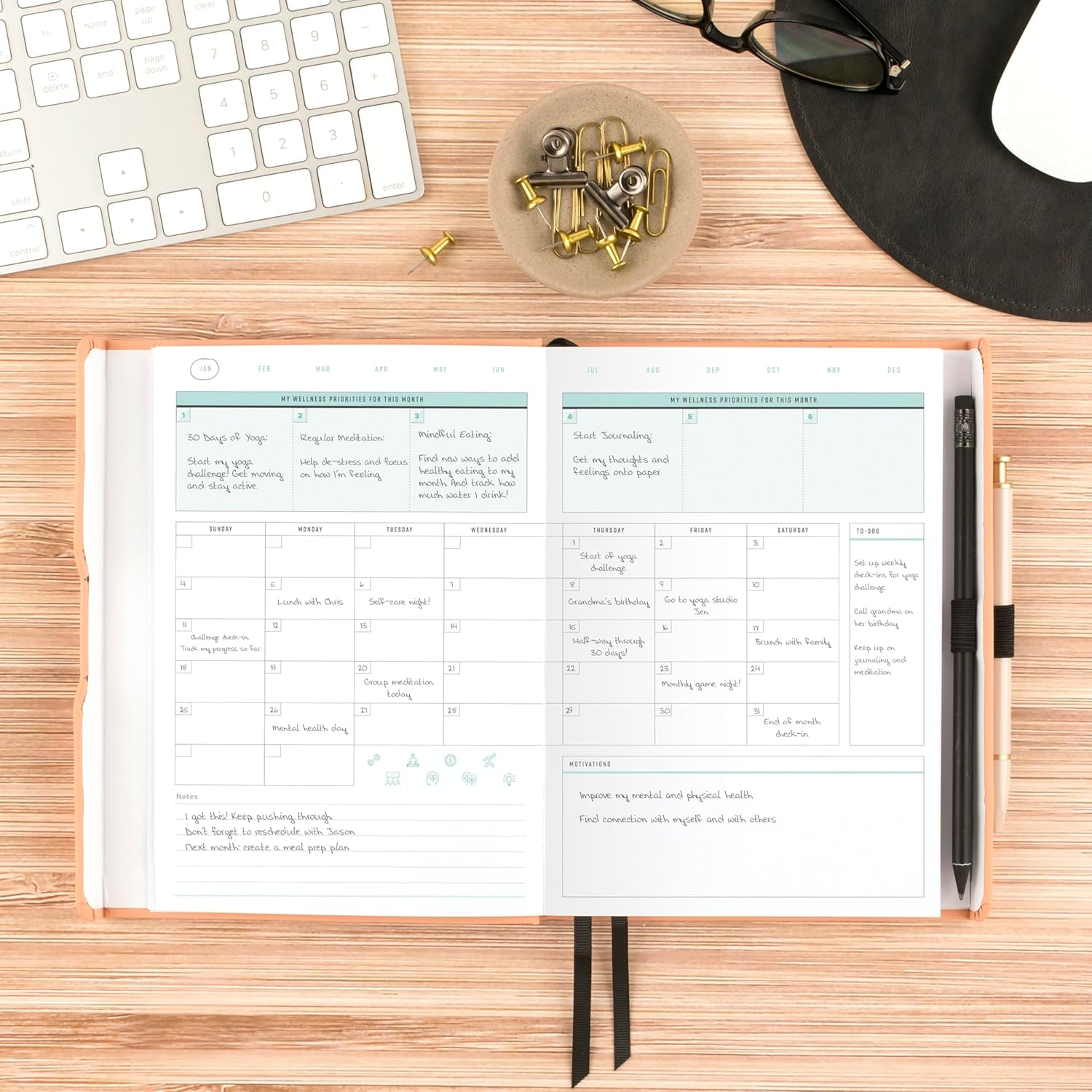AT-A-GLANCE Wellness Journal, Undated Planner Weekly & Monthly, Self-Care Tracker for Mental & Physical Health, 5-3/4" x 8-1/4", Foundation, Peach (FDH-200) - Image 3