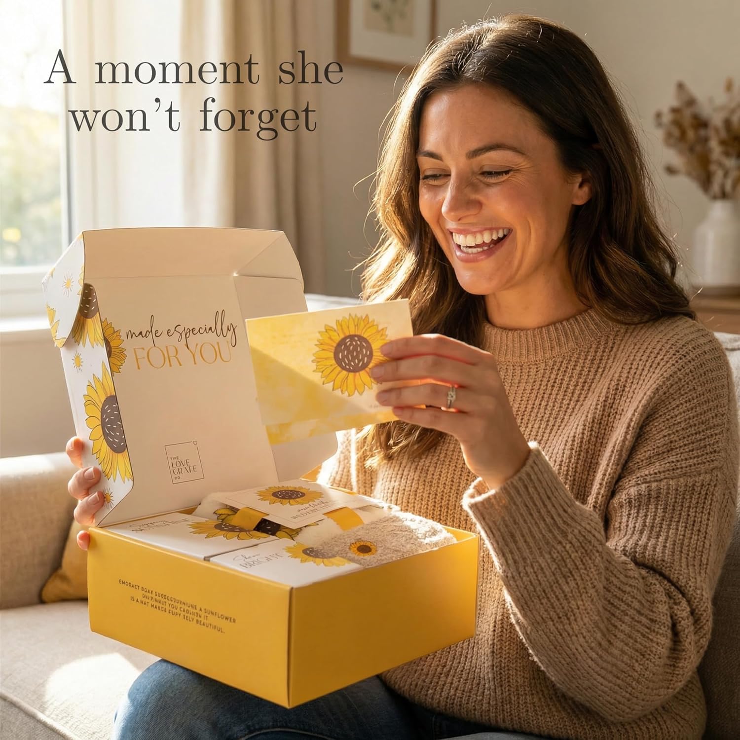 The Love Crate Co Gift Baskets for Women, Unique Birthday Gifts, Best Friend Birthday Gift, Get Well Soon, Sending Sunshine Sunflower Gifts for Women, Thinking of You Care Package - Image 3