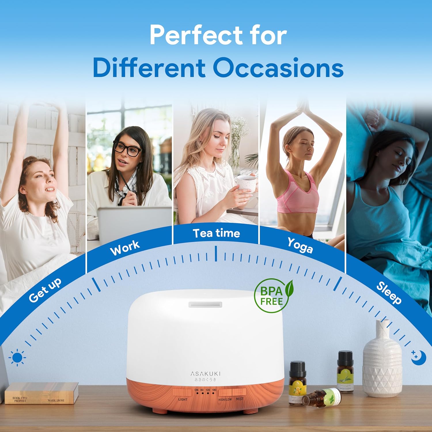 ASAKUKI Essential Oil Diffuser 500ml, Ultrasonic Aromatherapy Humidifier with Remote Control, 7 LED Colors, Timer & Auto-Off, Large Room Diffuser (Yellow) - Image 6