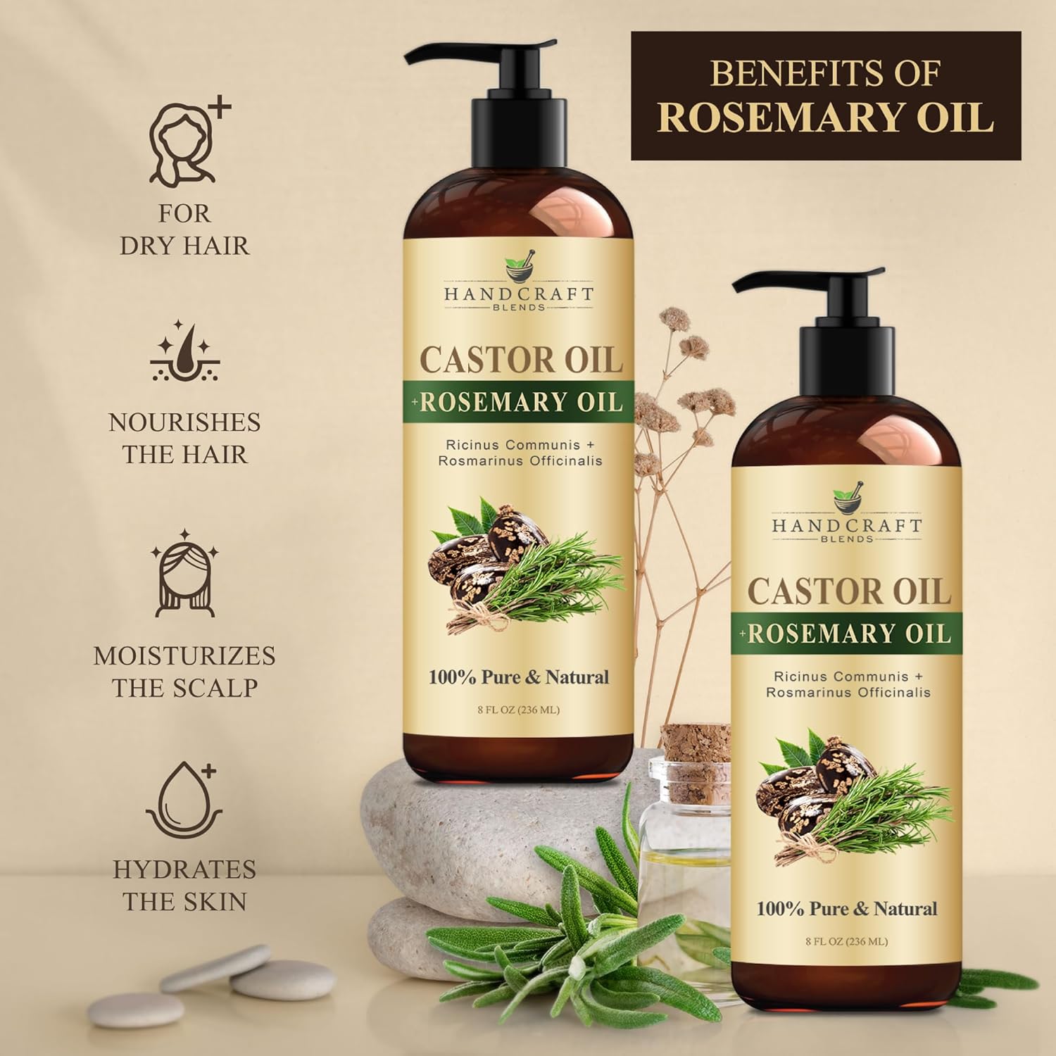 Handcraft Blends Castor Oil with Rosemary Oil 8 Fl Oz | 100% Pure and Natural | Premium Grade Carrier Oil | Hair, Eyelashes and Eyebrows | Hair and Body - Image 8