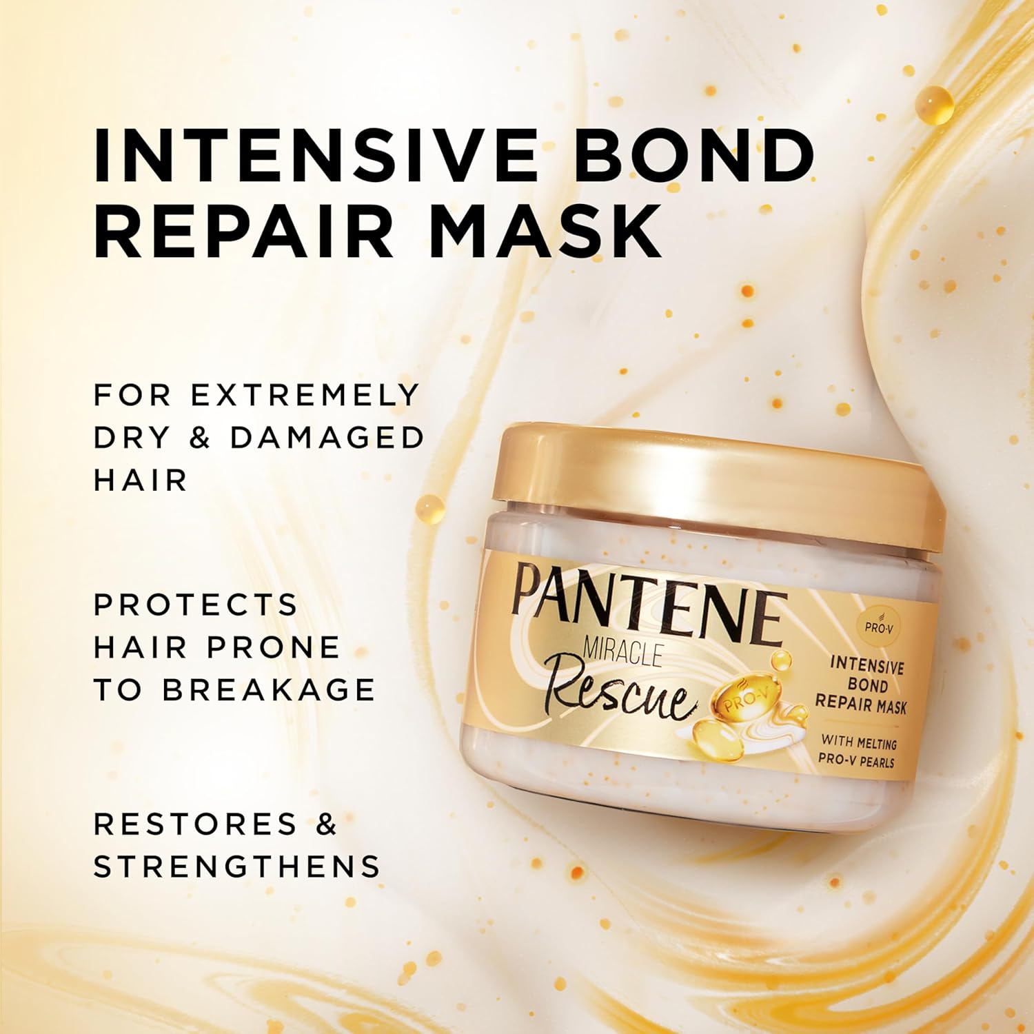 Pantene Miracle Rescue Hair Mask, Intensive Bond Repair with Melting Pro-V Pearls, Melts Away Damage, Builds Bonds, Strengthens Against Damage, Deep Conditioning for Dry Damaged Hair, 10.1 fl oz - Image 2