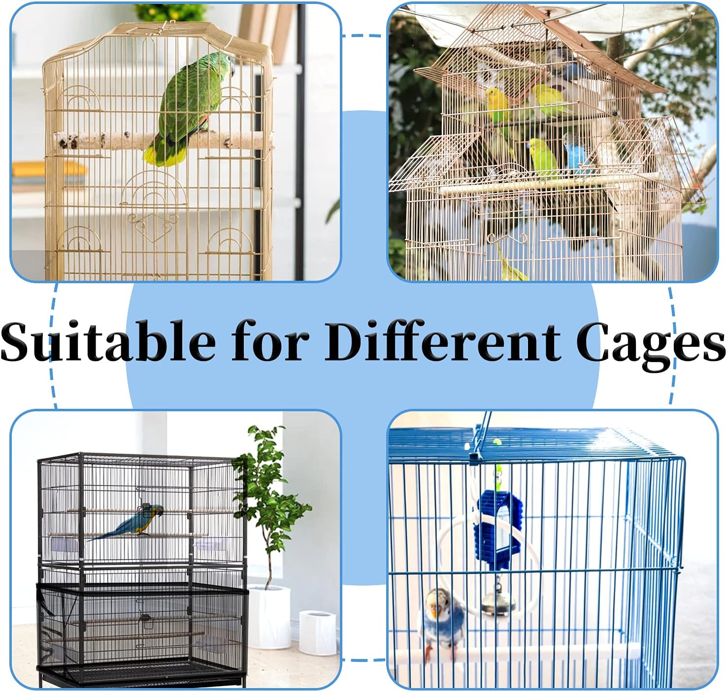 Daoeny Large Bird Cage Cover, Bird Cage Seed Catcher, Adjustable Soft Airy Nylon Mesh Net, Birdcage Cover Skirt Seed Guard for Parrot Parakeet Macaw African Round Square Cages (Black) - Image 6