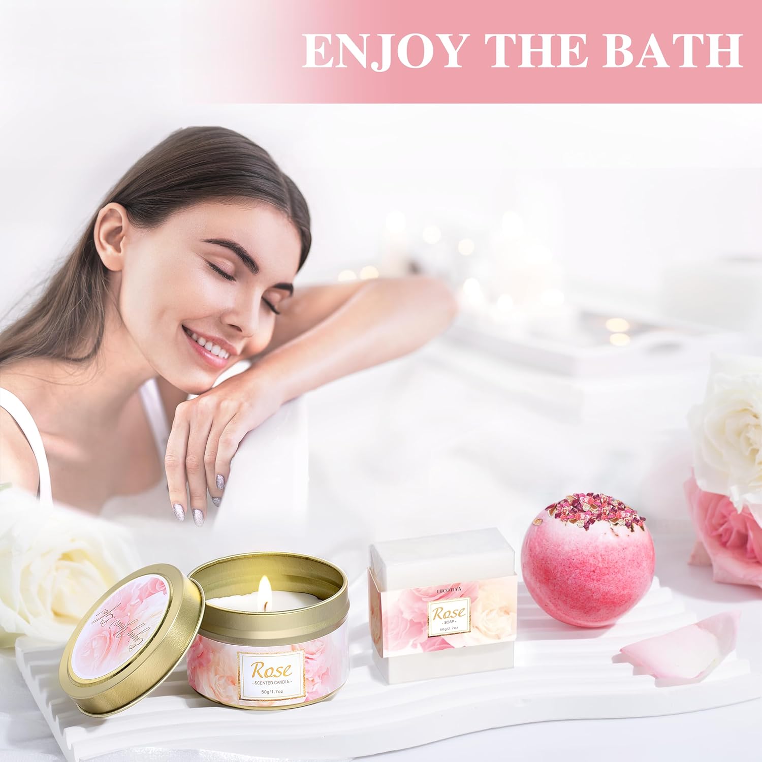 Gifts for Women, Happy Birthday Gifts for Women, Mothers Bath and Body Gift for Woman with Unique Rose Self Care Gift, Home Spa Gift Basket for Mom, Girlfriend, Sister, Female Friends, Coworker - Image 5