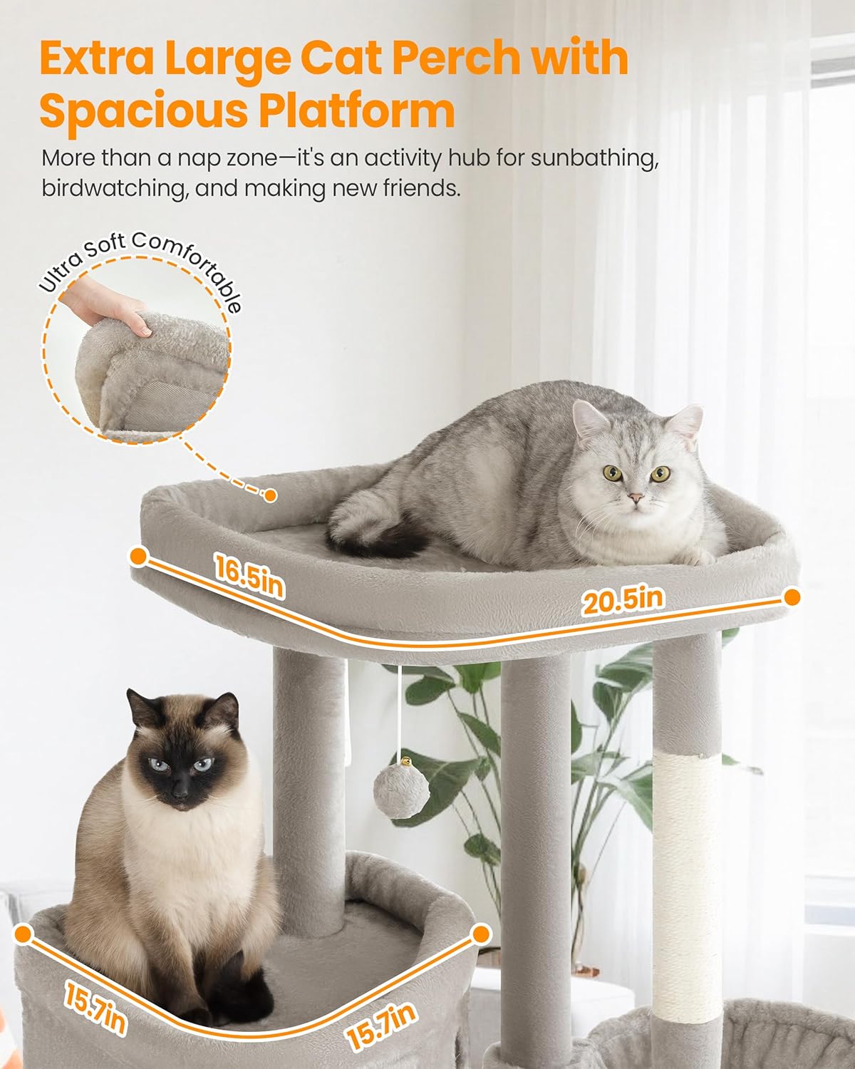 Extra Large Cat Tree, 84 Inch XXL Giant Cat Tower for Indoor Cats Large Adult 20lb+, Multi-Level Cat Climbing Condo with 5 Scratching Posts, 3 Wide Platform Perches, 2 Baskets, 2 Cat Caves, Light Grey - Image 2