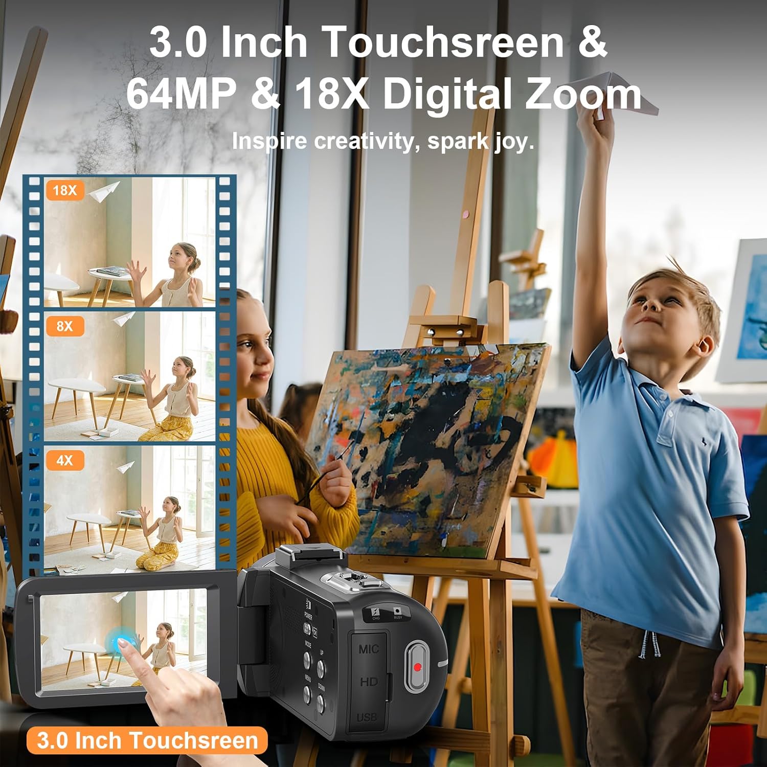 8K 64MP Video Camera Camcorder IR Night Vision Vlogging Camera 18X Zoom WiFi Digital Camera for YouTube 3.0'' Touch Screen Camcorder with 64GB SD Card, 2 Batteries, Remote Control, Mic and Stabilizer - Image 3