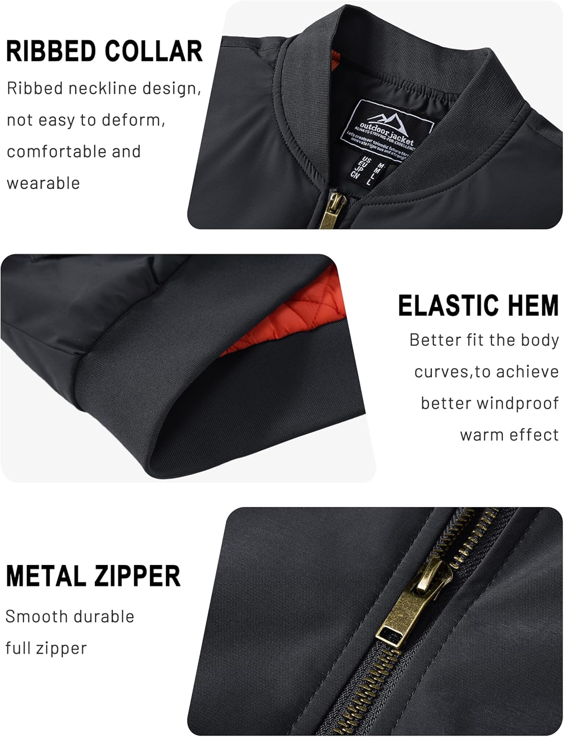 TACVASEN Men's Jackets-Bomber Jacket Fall Winter Warm Windbreaker Full Zip Casual Padded Coats - Image 6