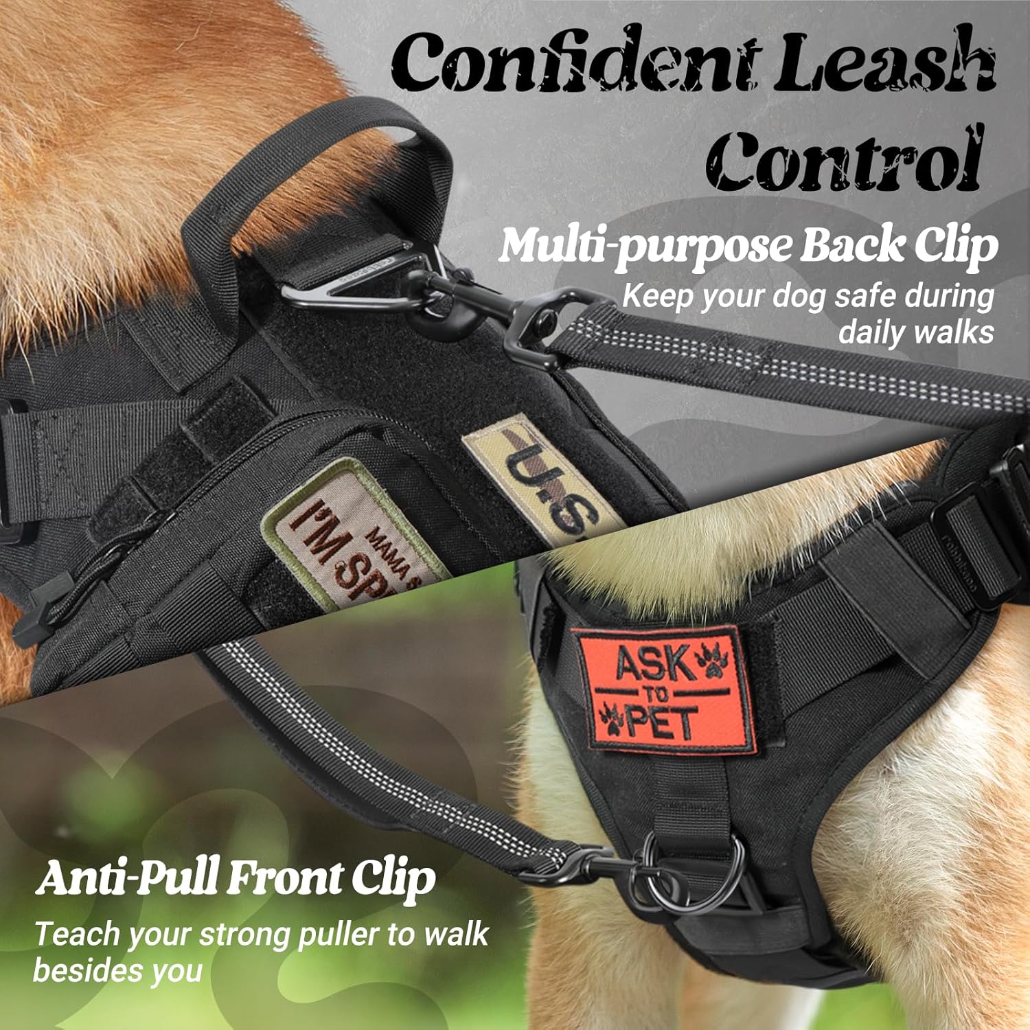 rabbitgoo Tactical Dog Harness for Large, Heavy Duty Pet Harness with Handle, No-Pull Service Vest Large Breed, Adjustable Military Dog Vest for Training Hunting Walking, Black, L - Image 6