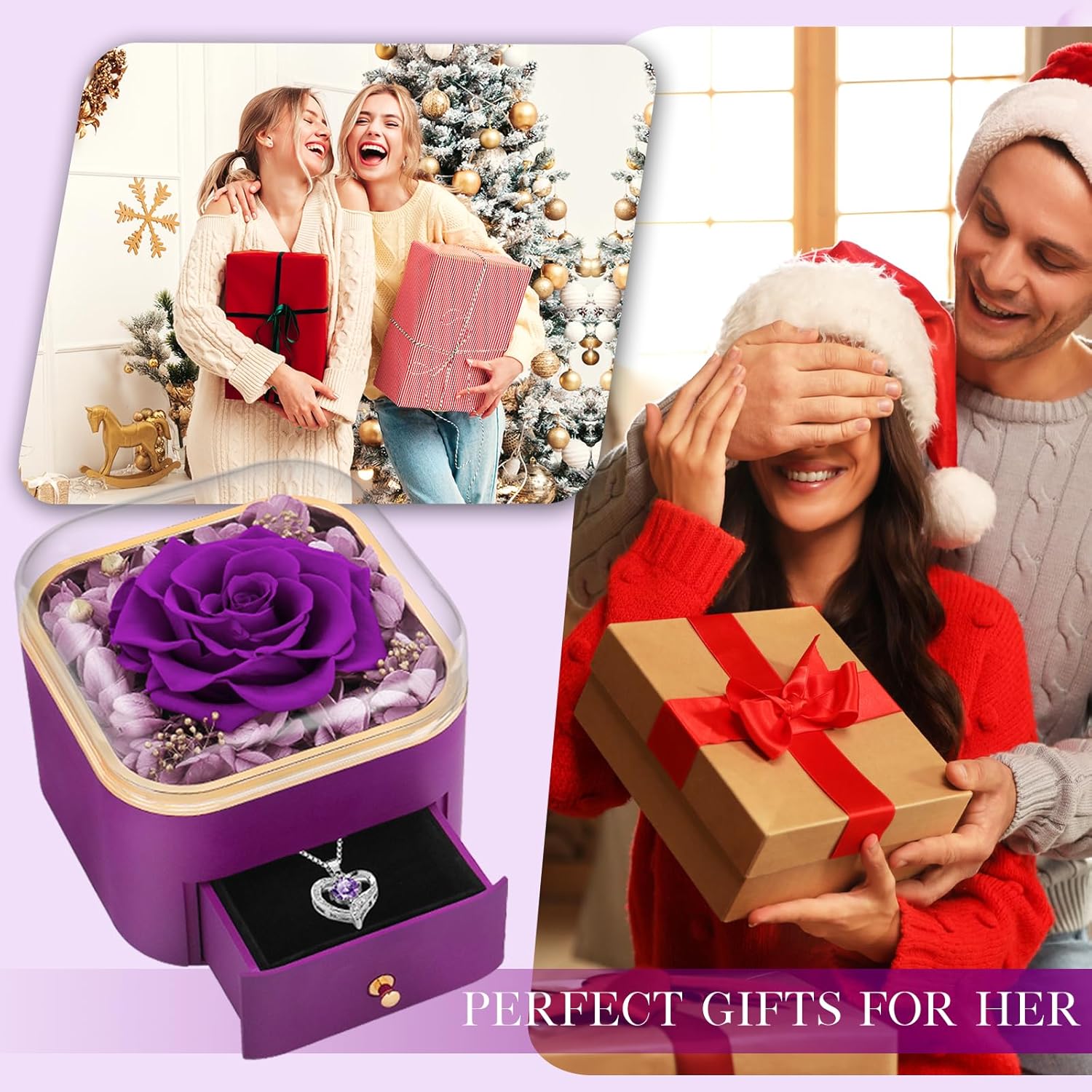 Beferr Gifts for Mom Preserved Real Rose with Necklace Eternal Roses Fresh Flowers for Delivery Prime Birthday Anniversary Purple Gifts for Women Mothers Grandma Wife Daughter Girlfriend Sister - Image 7
