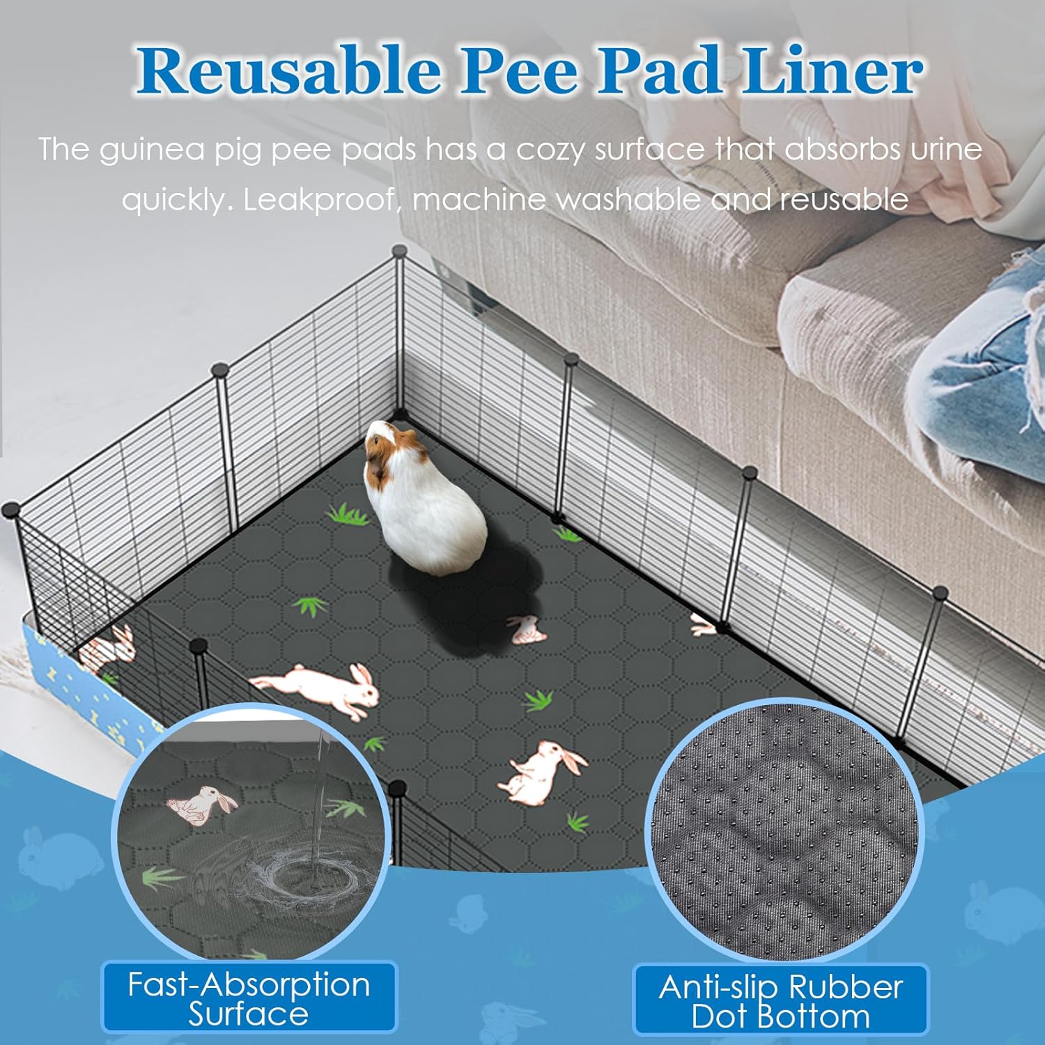 Guinea Pig Cages with Tarp and Bedding Pee Pad Liner, 2-Story Large Guinea Pig Playpen C&C Loft Cage for 2 Rabbit Bunny Chinchilla Small Animal Habitat for Indoor - Image 5