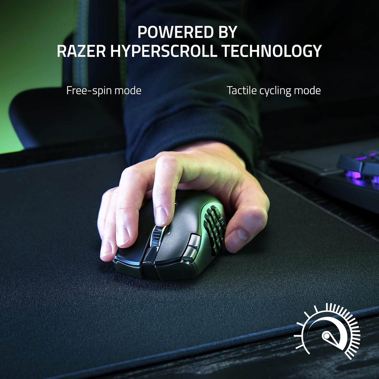 Razer Naga V2 HyperSpeed Wireless MMO Gaming Mouse: 19 Programmable Buttons - HyperScroll Technology - Focus Pro 30K Optical Sensor - Mechanical Mouse Switches Gen-2 - Up to 400 Hr Battery Life - Image 4