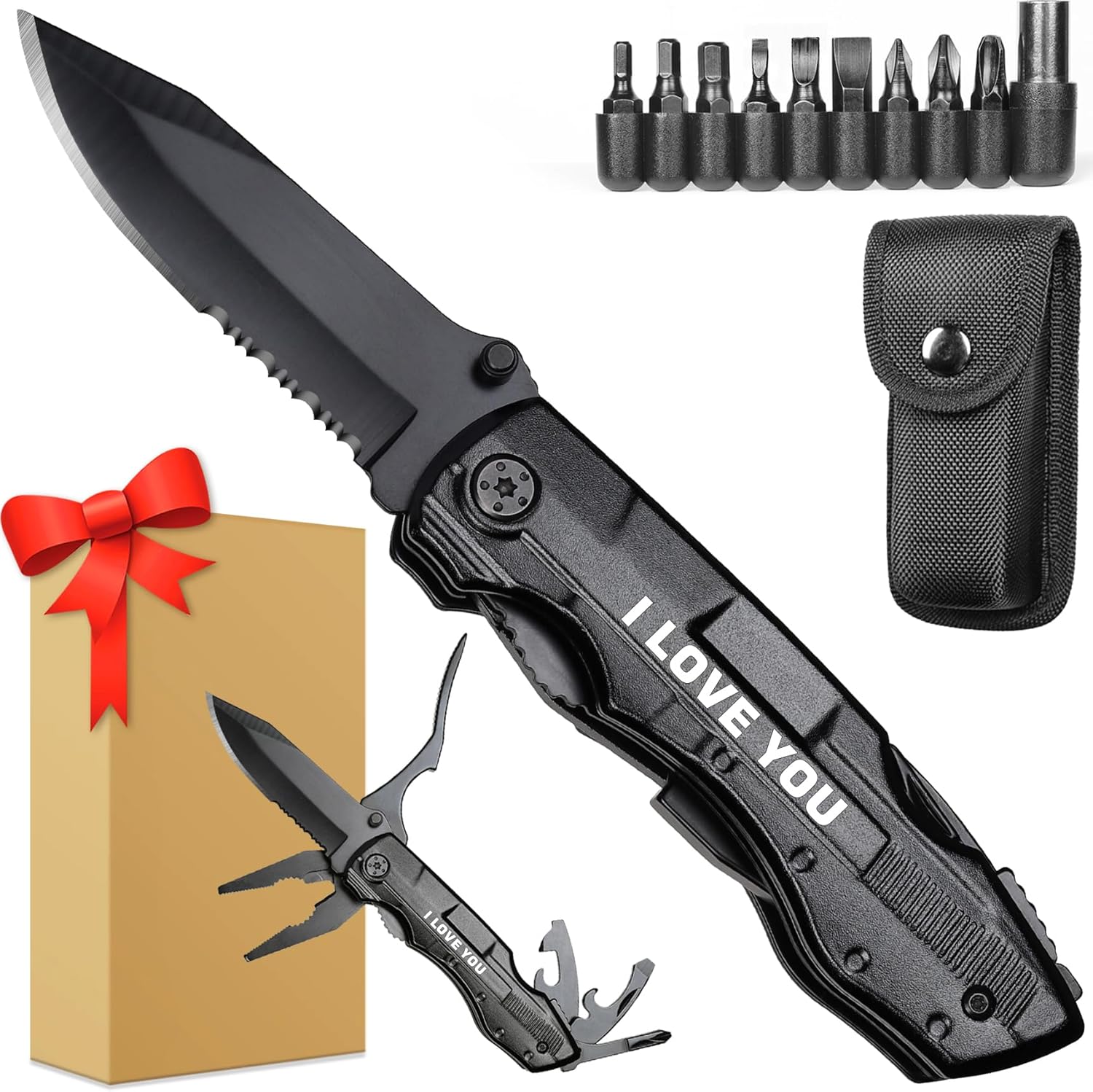 Gifts for Boyfriend Him Husband Men, Multitool Knife”I LOVE YOU”, Valentines Unique Gifts, Anniversary Ideal Gift for Husband, Fathers Day Birthday Gift for Him, Christmas Stocking Stuffers