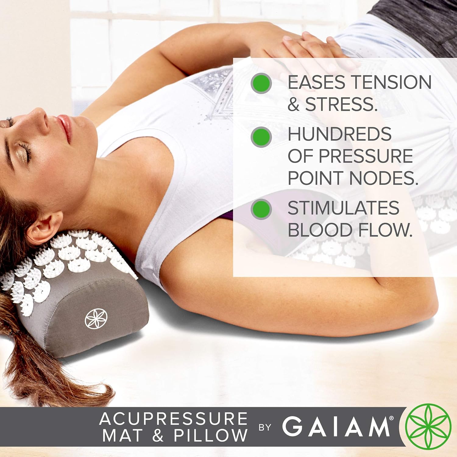 Gaiam Acupressure Mat and Pillow Set, Acupuncture Style Massage Mat & Pillow, Relief for Sciatic Nerve, Muscle Tension, Fibromyalgia, Neck, Shoulder & Back Pain, Migraine & Headaches and Insomnia Grey - Image 4