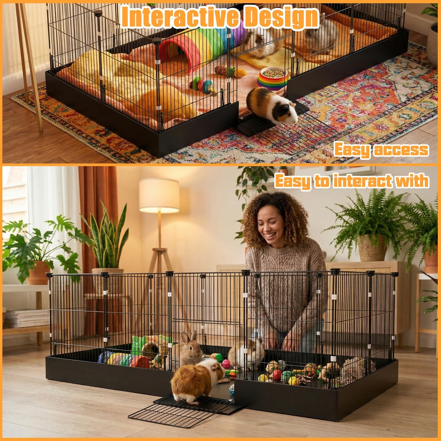 Guinea Pig Cages DIY Small Animal Playpen with Waterproof Liner, Expandable Cage for Guinea Pigs, Metal Wire Yard Fence Rabbit Cage - Image 3