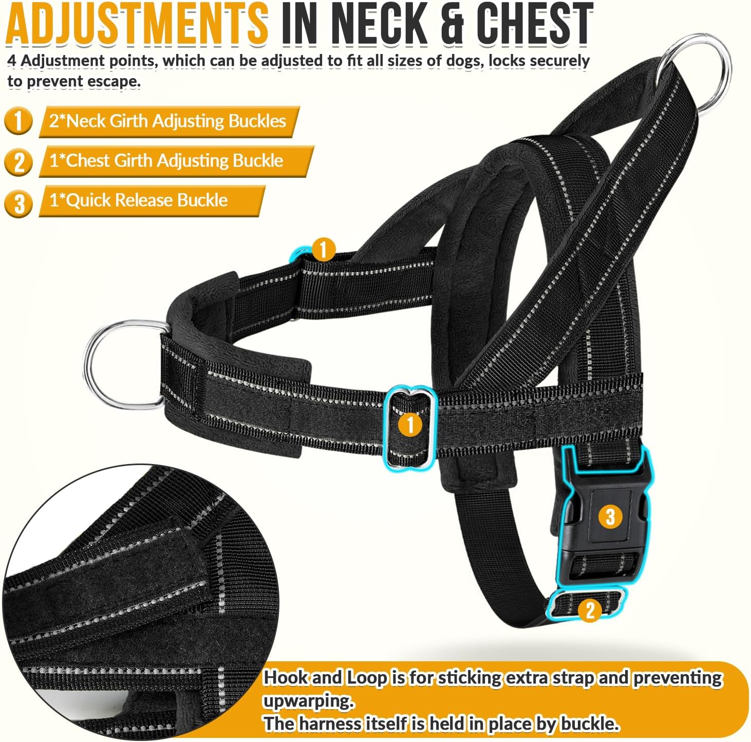 SlowTon No Pull Dog Harness - Heavy Duty Dog Harness and Leash Set for Medium Large Dogs, Reflective Tactical Harness with Soft Padded and Front Clip for Easy Walk and Training (Black L) - Image 5