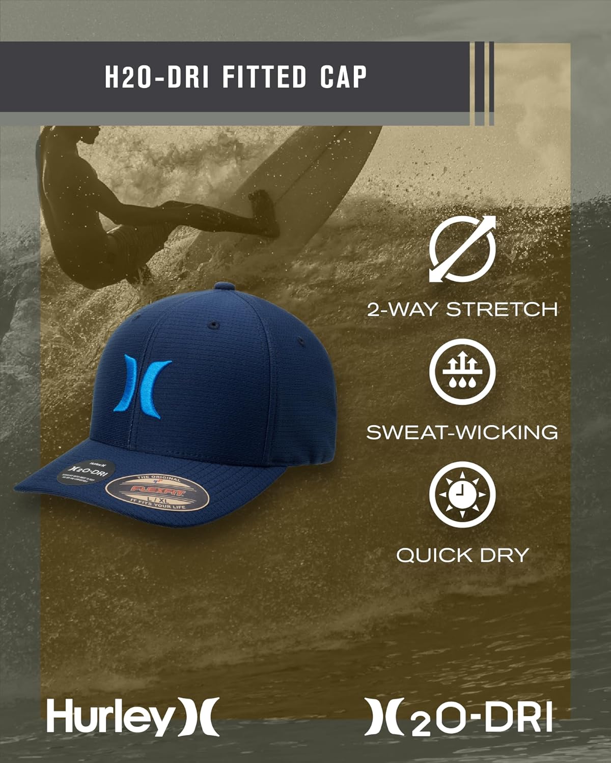 Hurley Men's Baseball Cap – Lightweight Curved Bill H2O Dri Fitted Caps for Men - Image 2