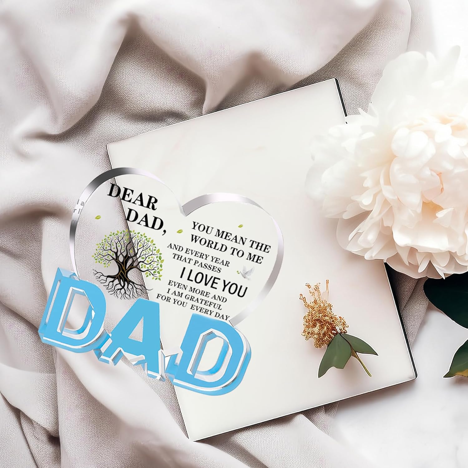 Gifts for Dad, Dad Birthday Gifts - Acrylic Heart Dad Plaque 3.9×3.7inch, Valentines Day Christmas Fathers Day Present for Dad from Daughter Son Wife, Memorial Gifts for Loss of Dad - Image 3