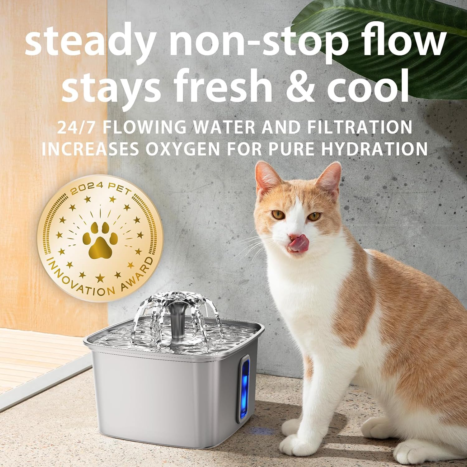 Veken Innovation Award Winner Stainless Steel Cat Water Fountain, 108oz/3.2L Automatic Pet Fountain Dog Water Dispenser with 3 Replacement Filters & Silicone Mat, Gifts for Cats, Dogs (Silver) - Image 5