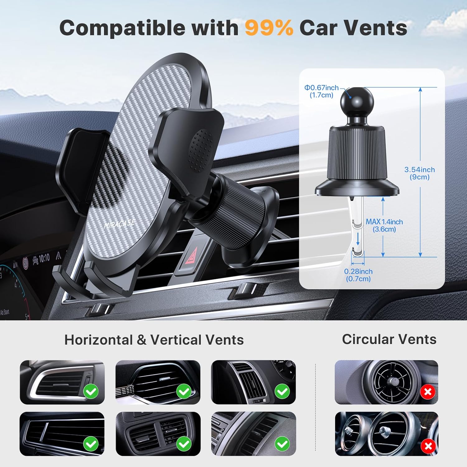 Miracase Phone Holders for Your Car with Metal Hook Clip, Air Vent Cell Phone Stand Car Mount, Universal Automobile Cradle for Garmin GPS Fit iPhone Android and All Smartphones, Dark Black - Image 2