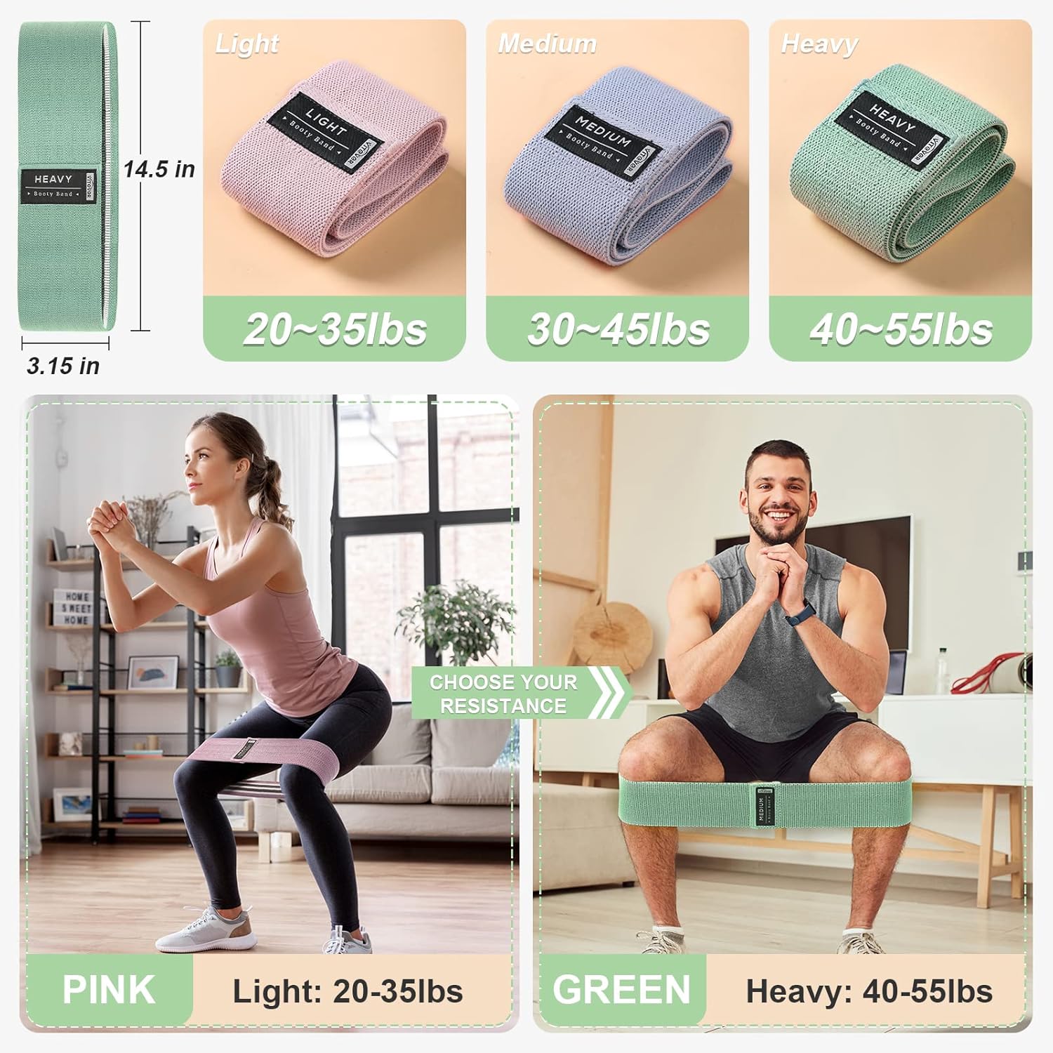 Booty Bands Set, Resistance Bands for Working Out, Exercise Bands for Women and Men Legs and Butt, Stretch Bands for Pilates, Yoga Starter Set - Image 3