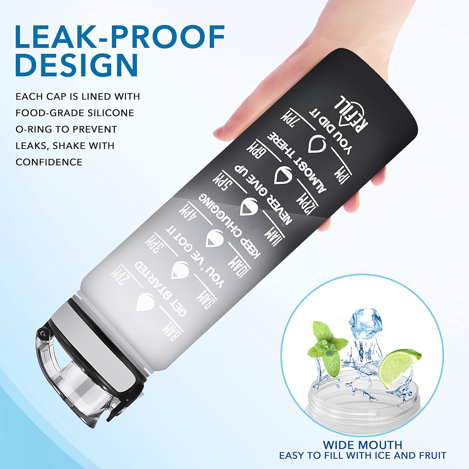 Enerbone Water Bottle, Leakproof BPA & Toxic Free, Motivational Water Bottle with Times to Drink and Straw, Fitness Sports Water Bottle with Strap for Office, Gym, Outdoor Sports - Image 6