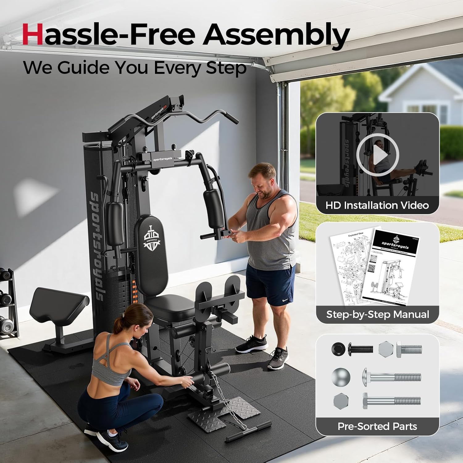 Sportsroyals Home Gym, Multifuntional Workout Station with 150LBS Weight Stack, Full Body Workout Equipment for Home Exercise Fitness - Image 8