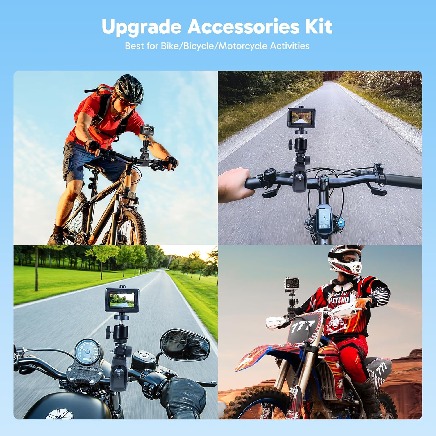 AKASO Brave 4 Action Camera 4K 30fps with 64GB MicroSD U3 Card Bicycle Helmet Accessories Kit Bundle, 20MP Ultra HD 131FT Waterproof Underwater Camera EIS WiFi Remote Control 5X Zoom Sport Cameras - Image 7