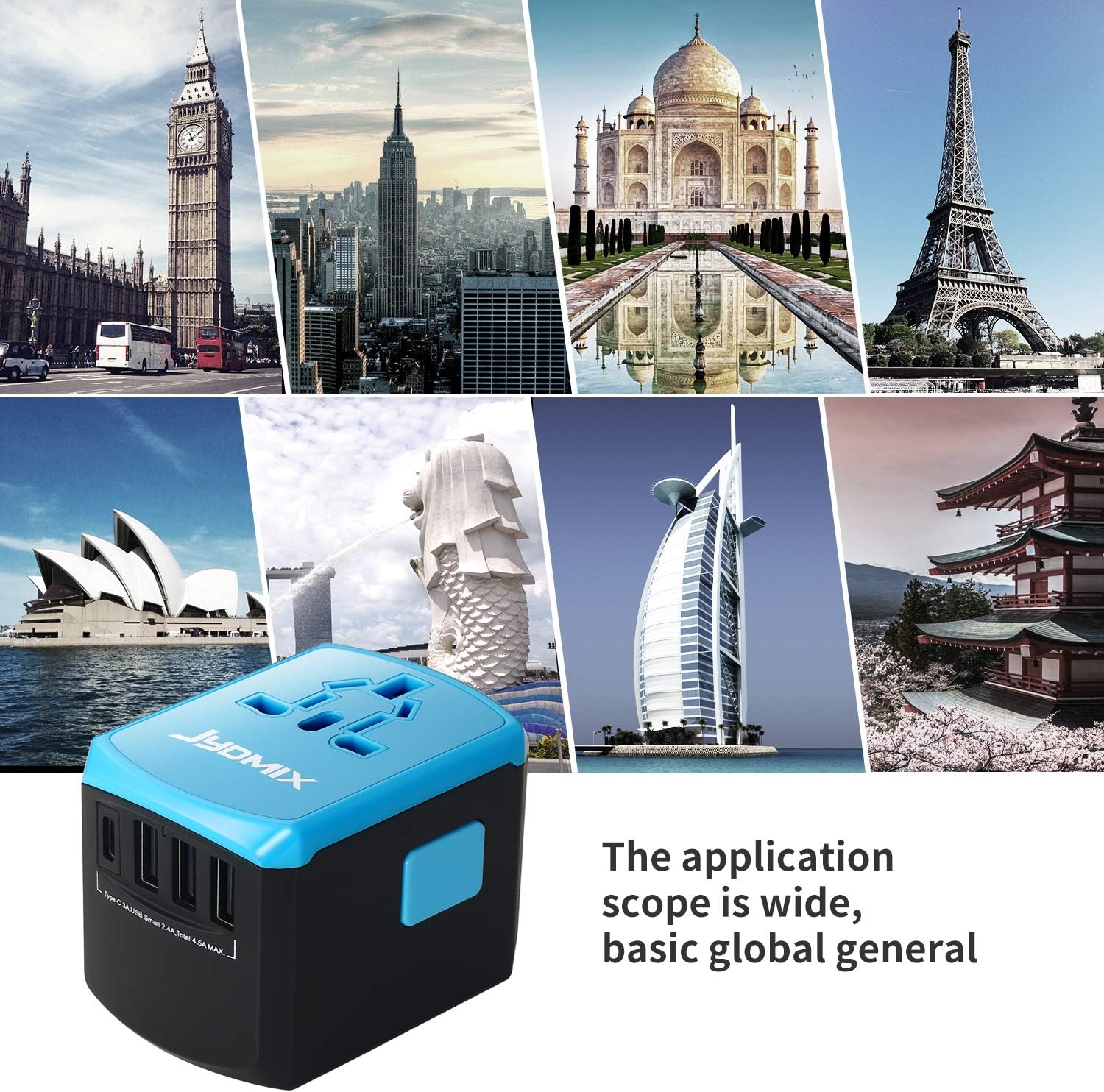 All in One Universal USB Travel Power Adapter with 3 USB Port and Type-C International Wall Charger Worldwide AC Power Plug 8 Pin AC Socket for Multi-Nation Travel UK, EU, AU, Asia - Image 3
