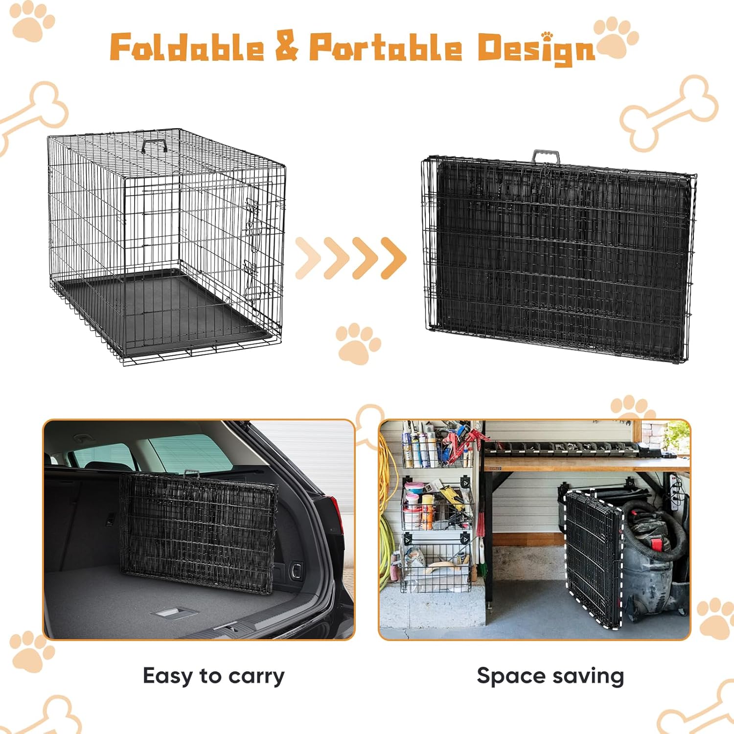 DUMOS Dog Crate, 42 Inch Large Double Door Dog Cage with Plastic Leak-Proof Pan Tray, Folding Metal Wire Pet Kennel for Indoor, Outdoor, Travel - Image 7