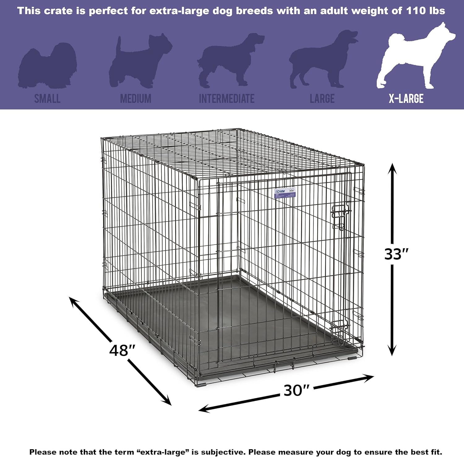 MidWest Homes for Pets 48-Inch iCrate for Extra-Large Breeds, 90-110 lbs, Single Door Folding Dog Crate with Divider Panel, Leak-Proof Tray & Secure Latches, Portable, Durable & Easy to Assemble - Image 8