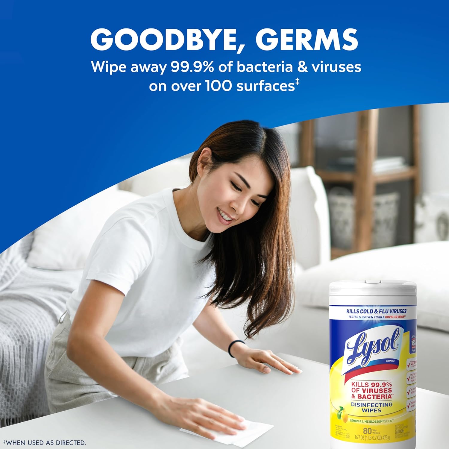 Lysol Disinfectant Wipes Bundle, Dorm Room Essentials, Multi-Surface Cleaning Wipes, For Disinfecting & Cleaning, Lemon & Lime Blossom, Crisp Linen, Mango & Hibiscus, 3x80 ct - Image 7