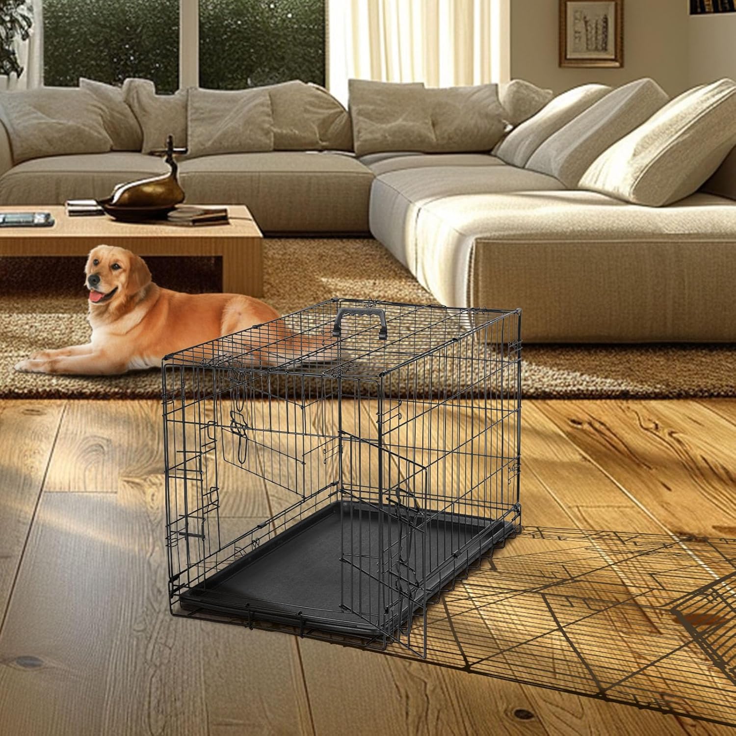 Dog Crate - Medium 36 Inch Double Door Portable Dog Cage, Metal Wire Pet Kennel with Secure Lock, Leak-Proof Pan Tray, Foldable Design for Dogs Pets Indoor Training and Outdoor Trave - Image 7