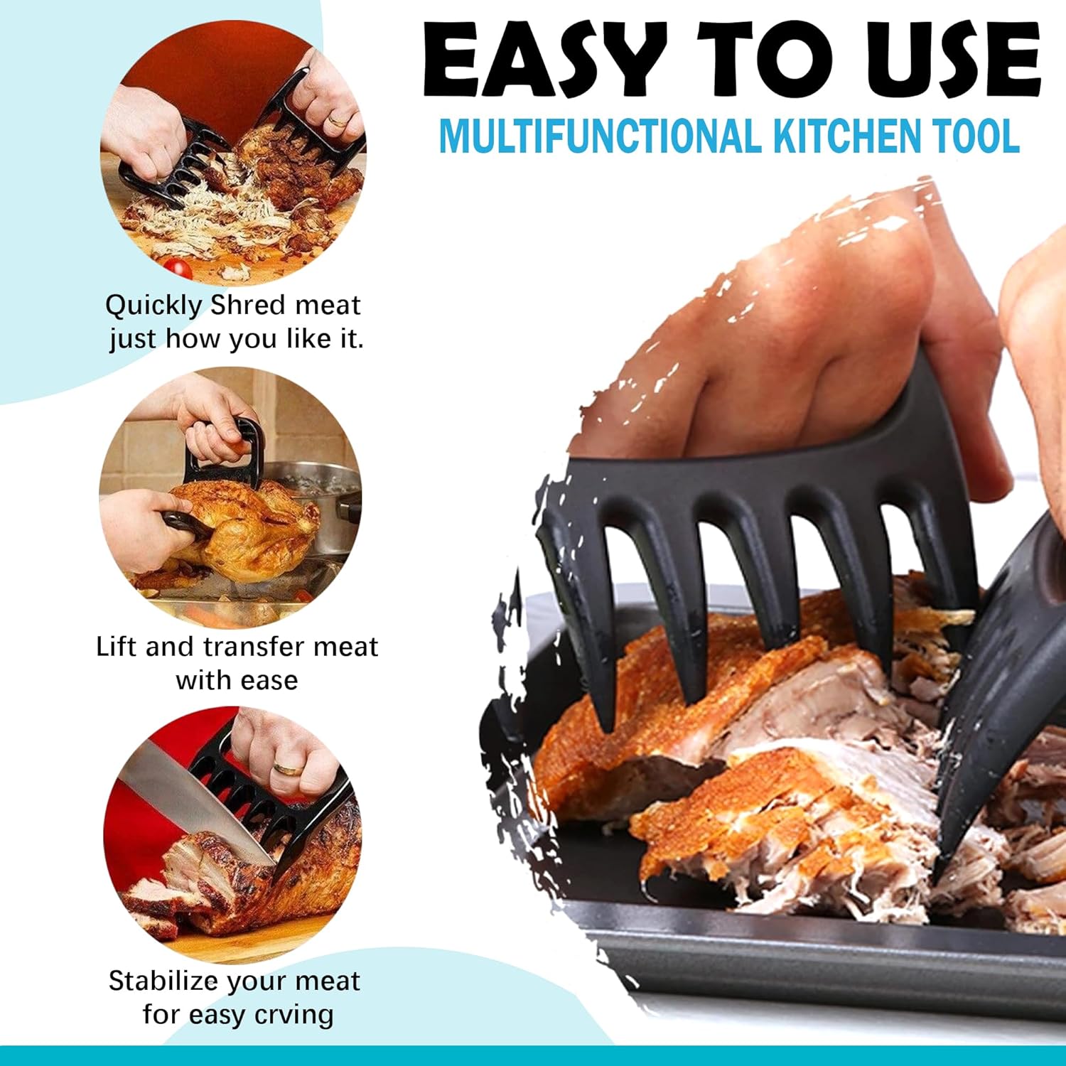 Meat Shredder Claws Shredding Stocking Stuffers for Men Women White Elephant Gifts Christmas Adults Dad Teens Gag Funny Novelty Stuffer Ideas Useful Gift BBQ Grilling Santa Unique Coolest Presents - Image 3