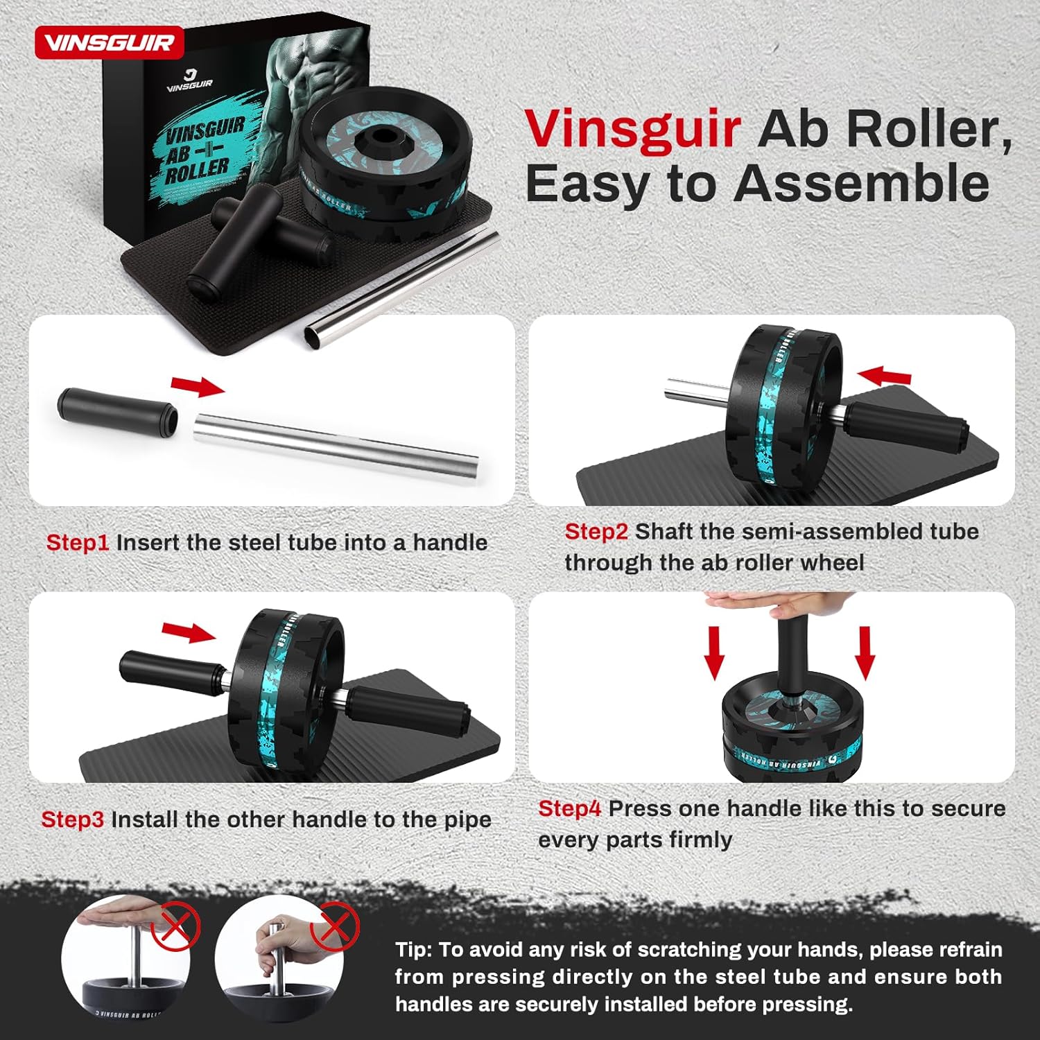 VINSGUIR Ab Roller Wheel, Abs & Core Workout Equipment for Home Gym with Knee Pad Accessories, Abdominal Wheel for Full-body Strength Training - Image 6